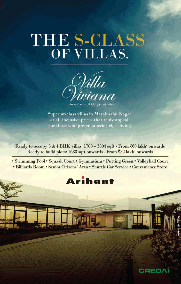 Live in superior class villas at Arihant Villa Viviana in Chennai Update